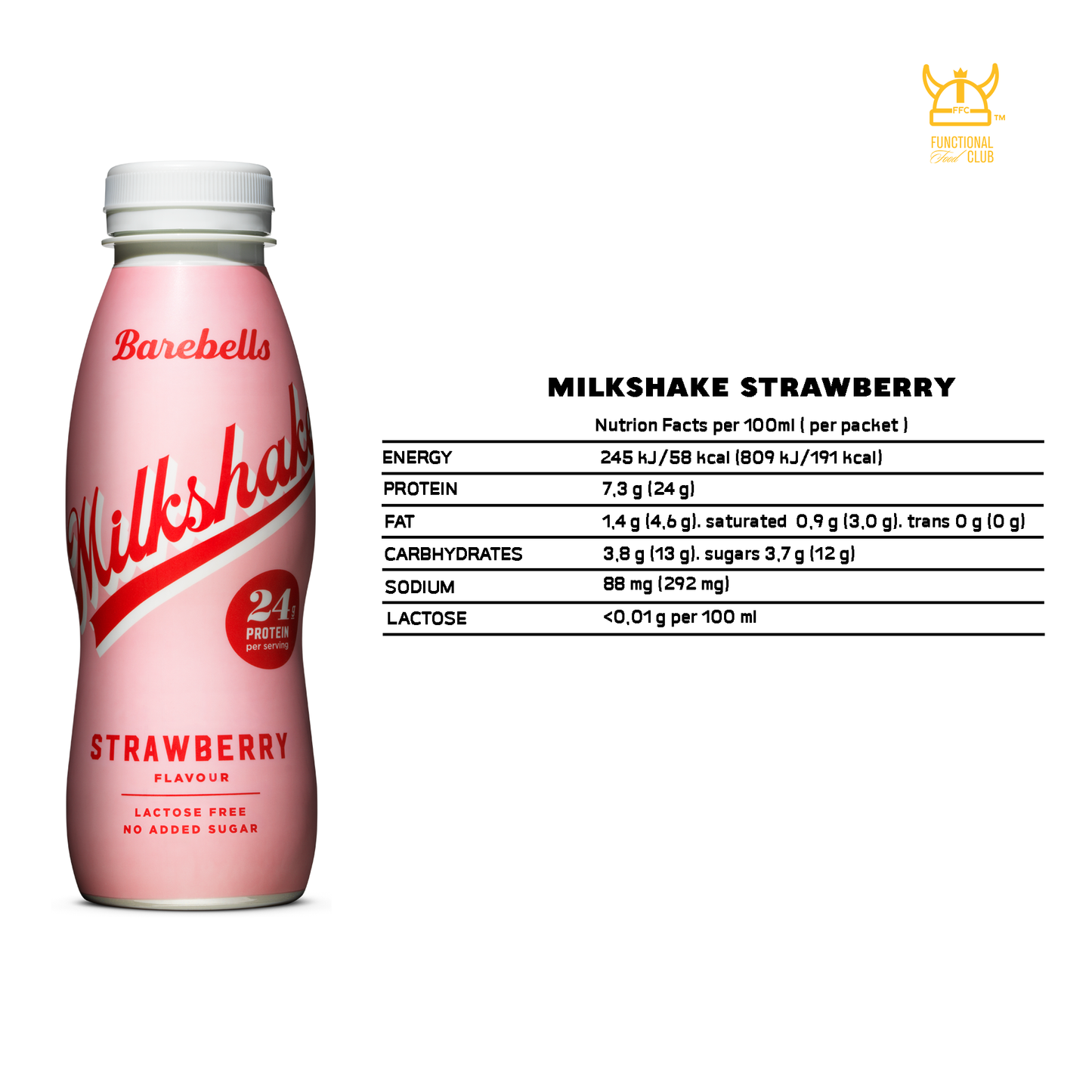 [Barebells] Lactose Free & No Added Sugar Milkshake -Strawberry (3 bottles)
