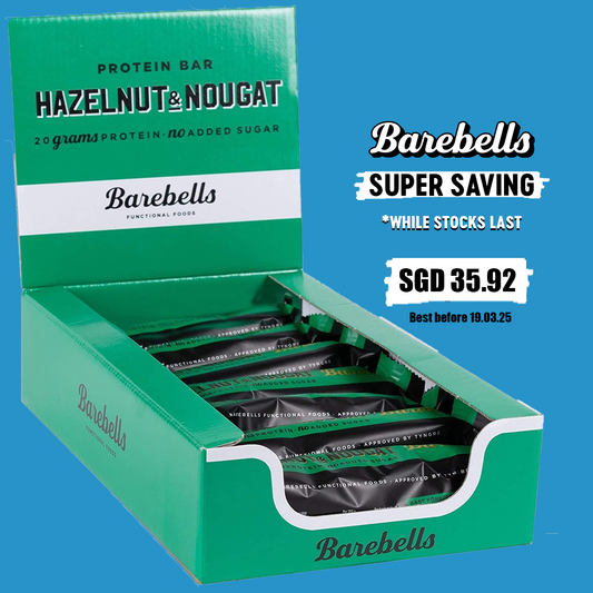 SUPER SAVING BAREBELLS PROTEIN BAR - HAZELNUT & NOUGAT (1 BOX -12 BARS)